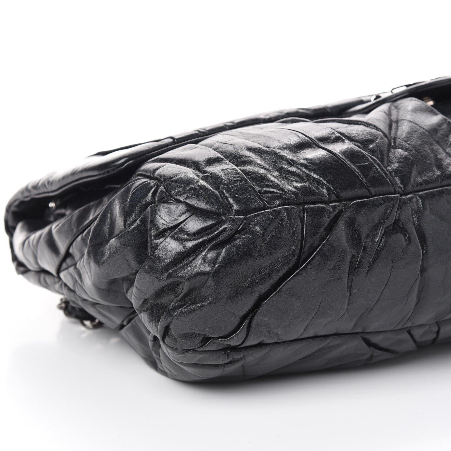 Glazed Calfskin Twisted Maxi Flap Black