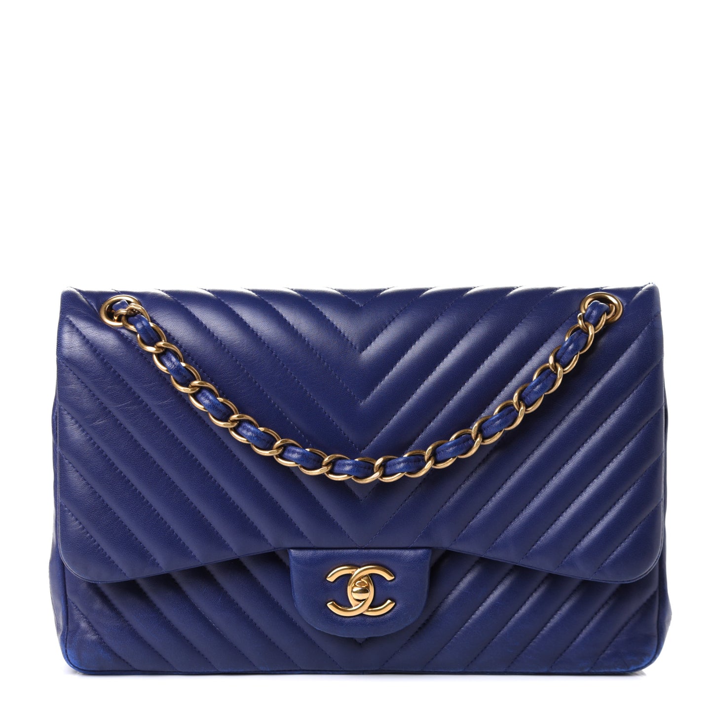Lambskin Chevron Quilted Jumbo Double Flap Blue