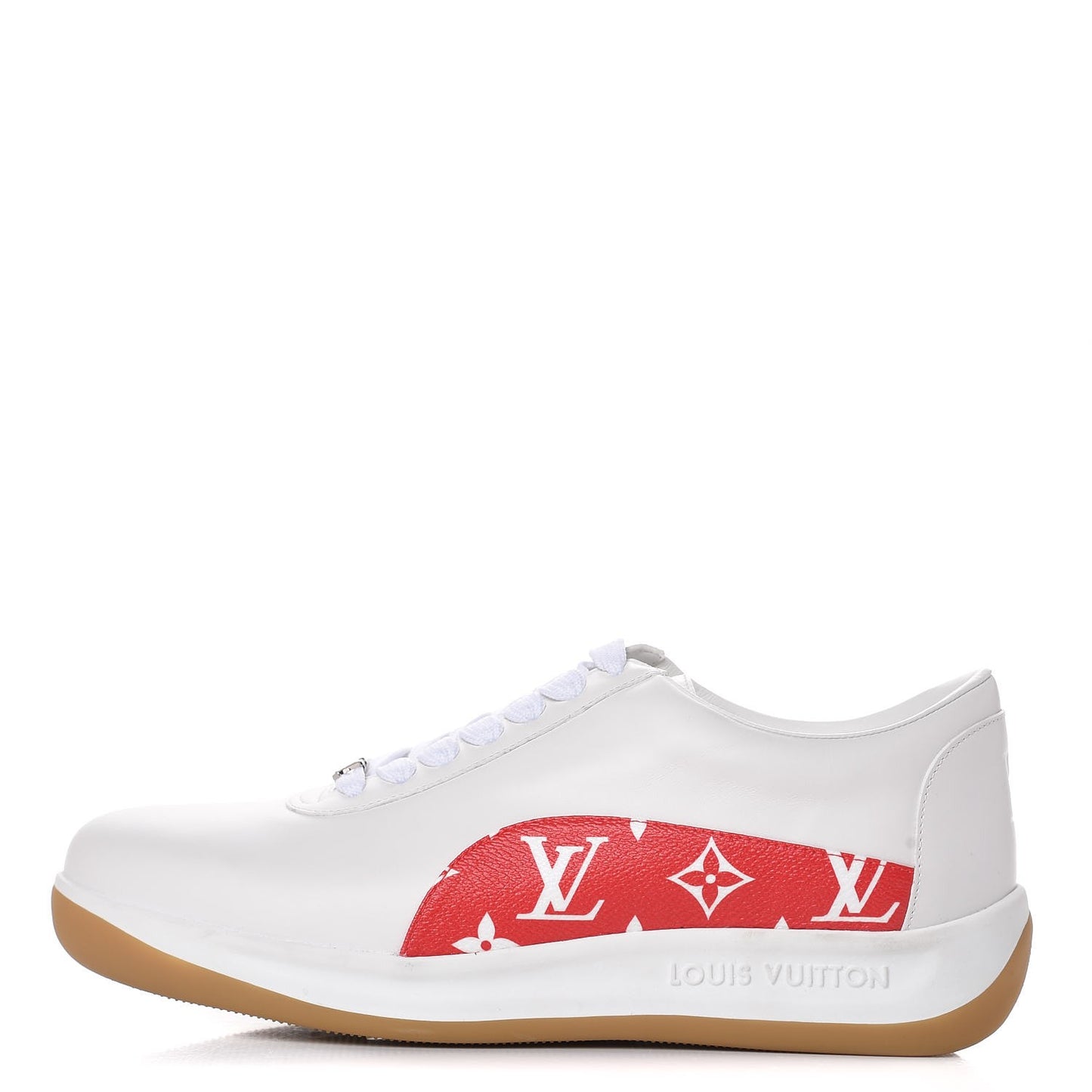 X SUPREME Calfskin Monogram Sneakers 7 White Red