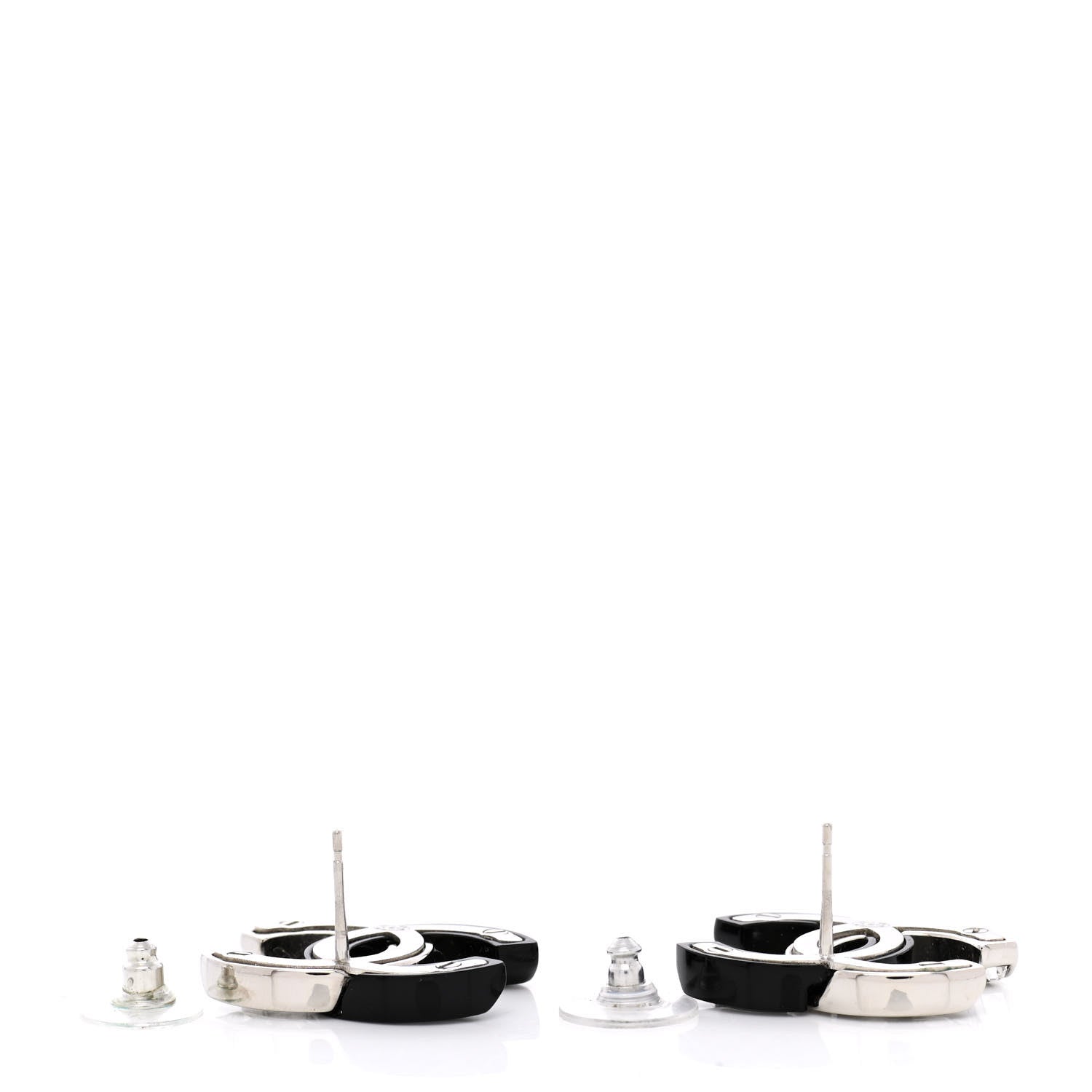 Chanel Resin Crystal Baguette CC Earrings Silver Black 4 of 5