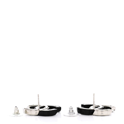Chanel Resin Crystal Baguette CC Earrings Silver Black 4 of 5