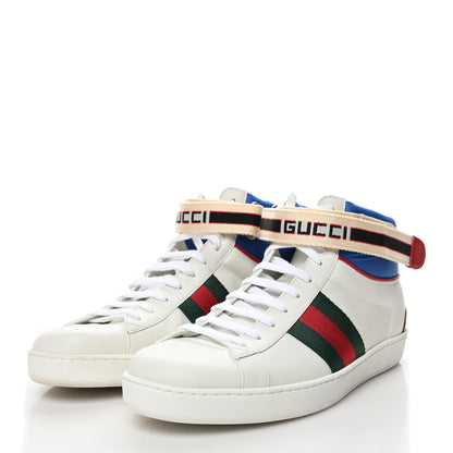 Gucci Calfskin Ayers Web Mens New Ace Stripe High Top Sneakers 8 White 3 of 8