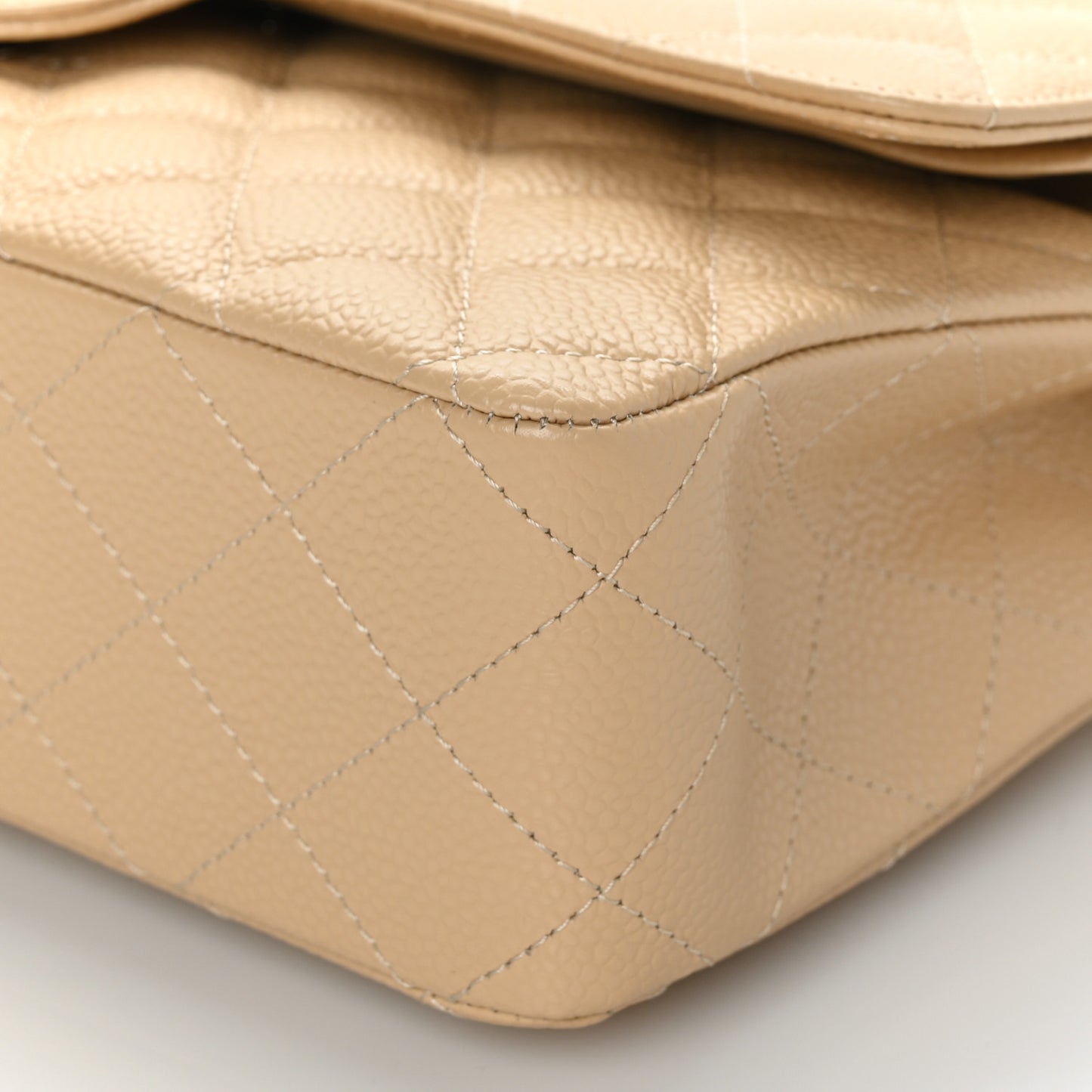 Caviar Quilted Medium Double Flap Beige