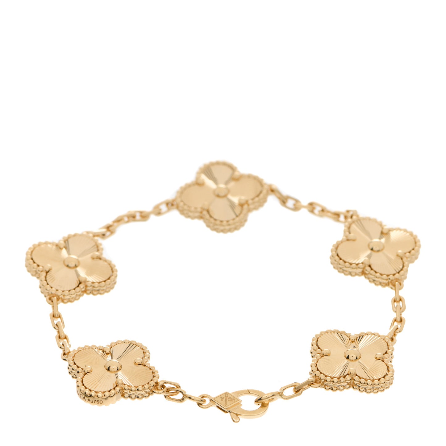 18K Yellow Gold 5 Motifs Guilloche Vintage Alhambra Bracelet