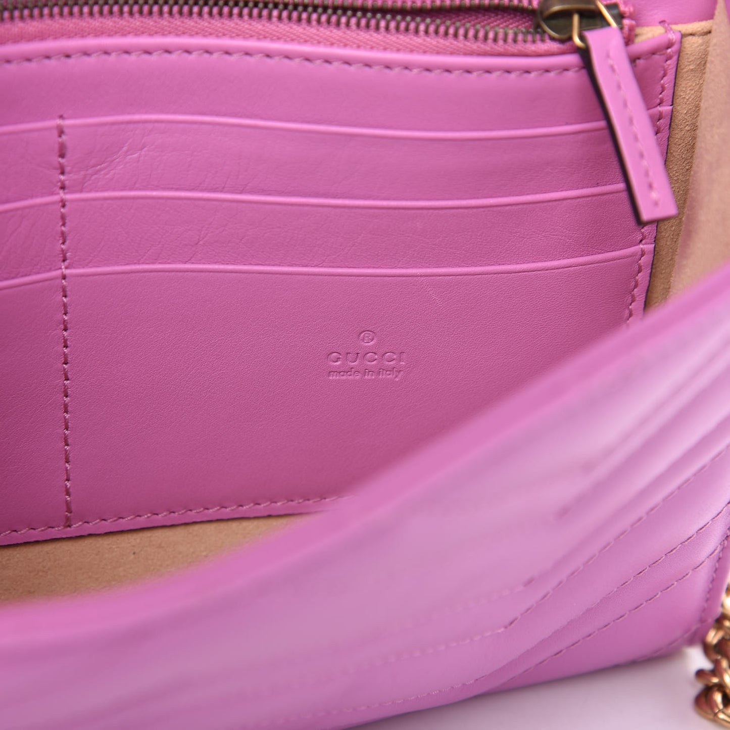 Calfskin Matelasse Mini GG Marmont Chain Wallet Candy Mousse