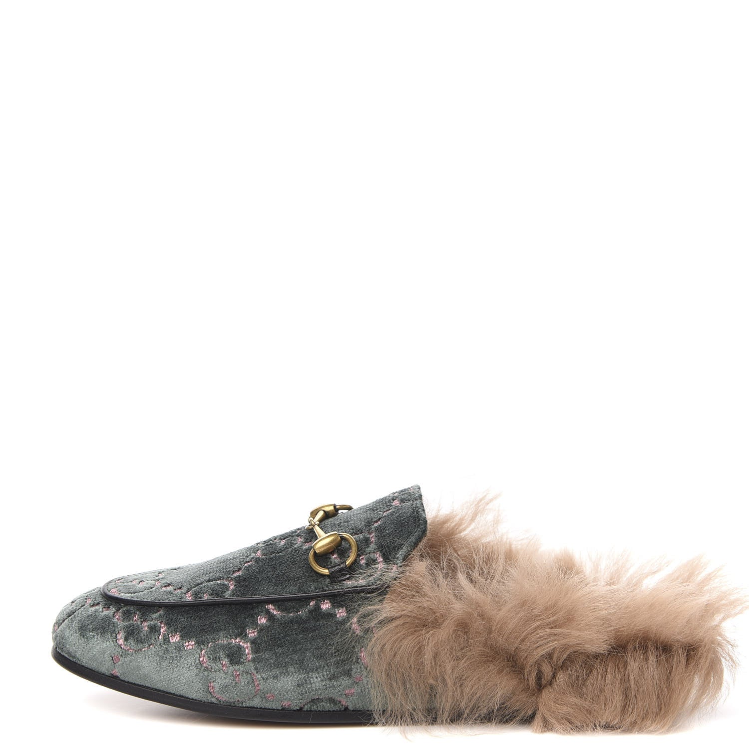 Gucci Velvet GG Monogram Fur Womens Princetown Slippers 35 Avio Dusty Pink 1 of 8