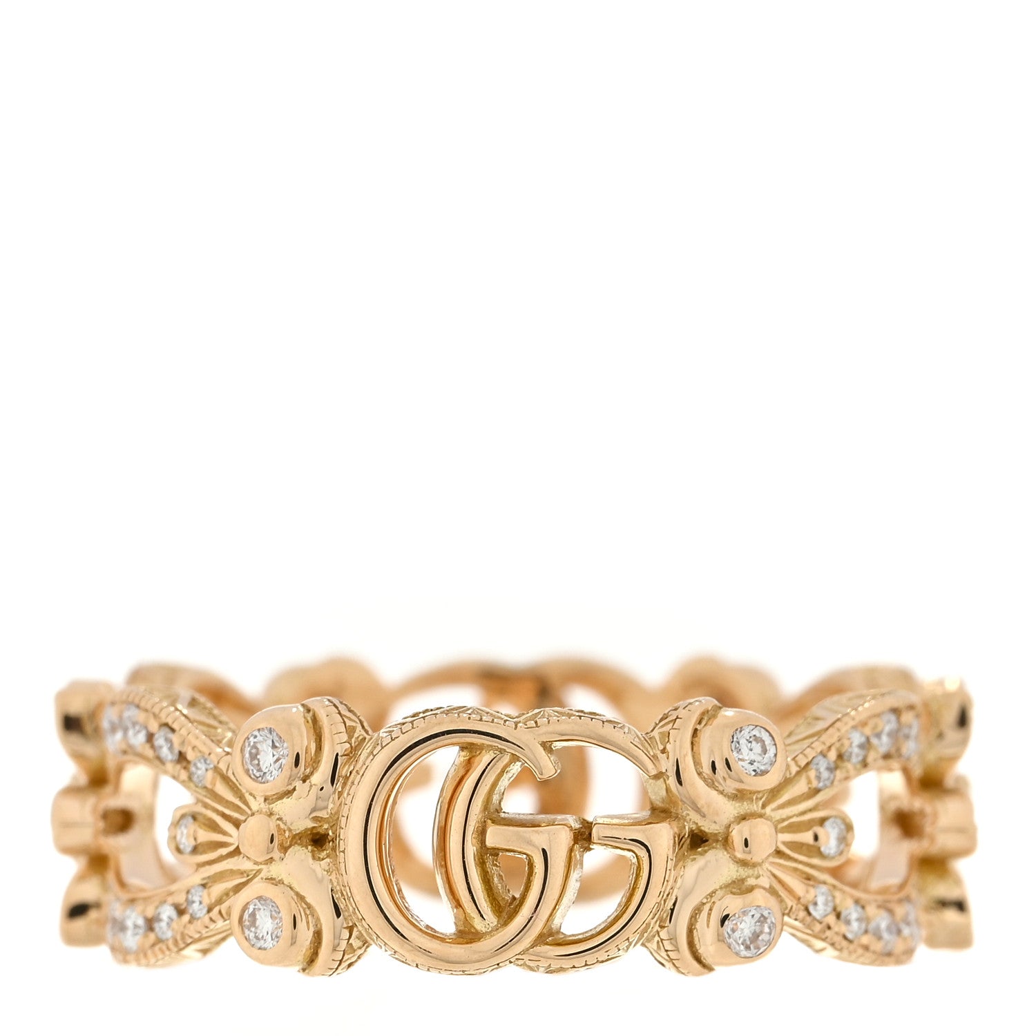 Gucci 18K Yellow Gold Diamond Flora Ring 50 5.5 3 of 4