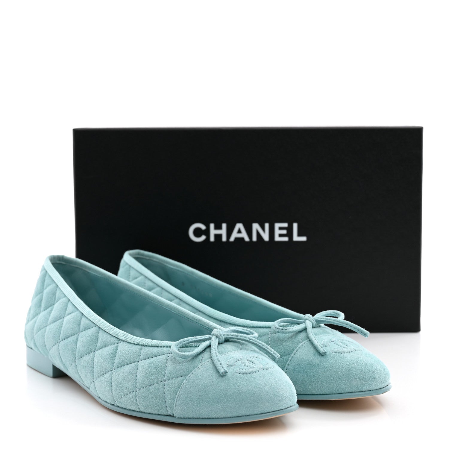 Chanel Suede Calfskin Quilted Cap Toe CC Ballerina Flats 41 Light Blue 11 of 11