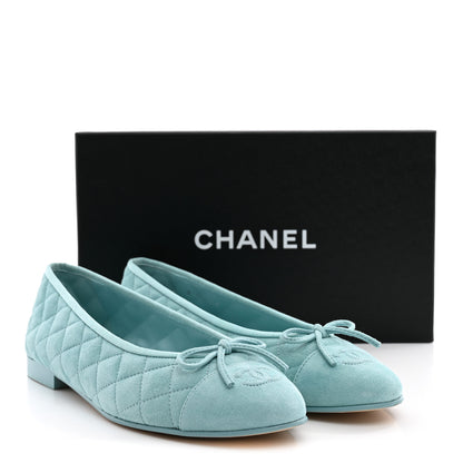 Chanel Suede Calfskin Quilted Cap Toe CC Ballerina Flats 41 Light Blue 11 of 11