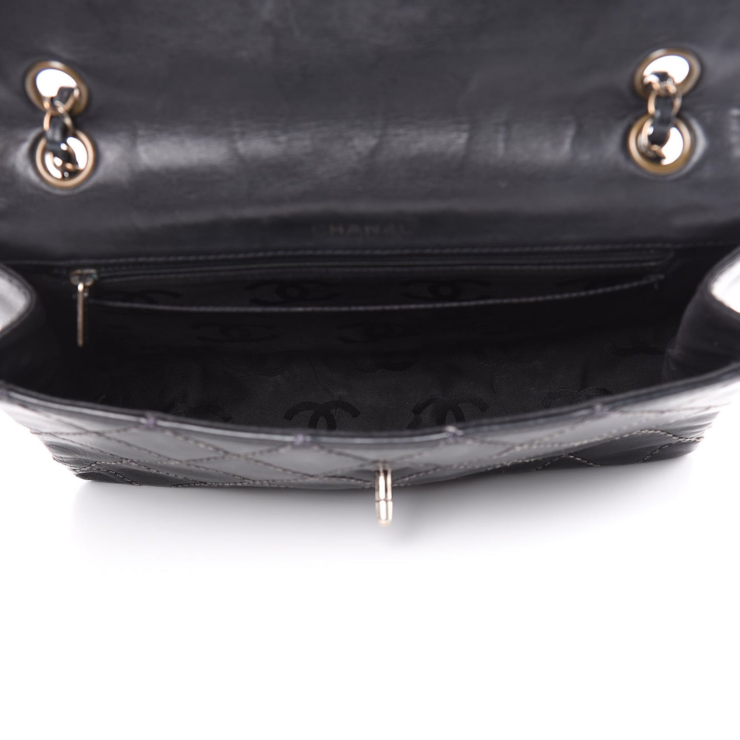 Calfskin Quilted Wild Stitch Flap Black