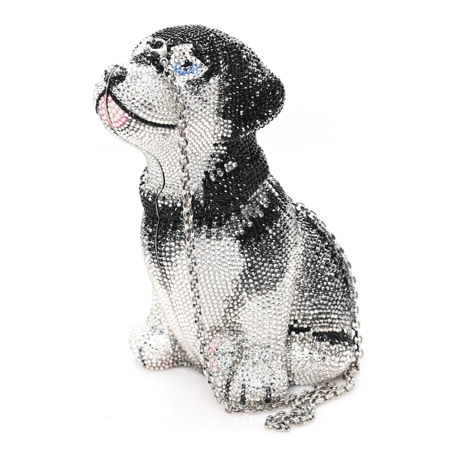 Judith Leiber Crystal Saddie Puppy Dog Minaudiere Clutch Jet Silver 3 of 11