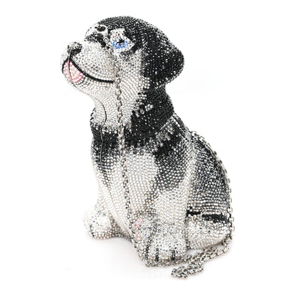 Judith Leiber Crystal Saddie Puppy Dog Minaudiere Clutch Jet Silver 3 of 11
