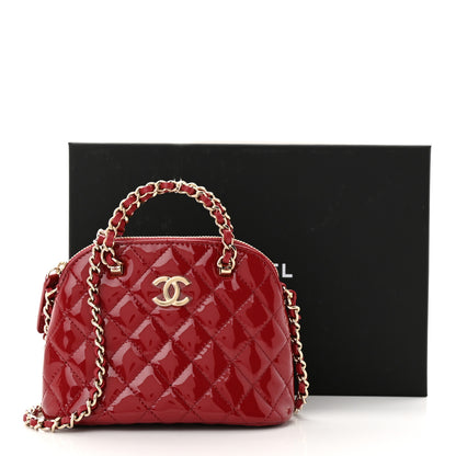 Chanel Patent Calfskin Quilted Shiny Coco Clutch With Chain Red 11 of 11