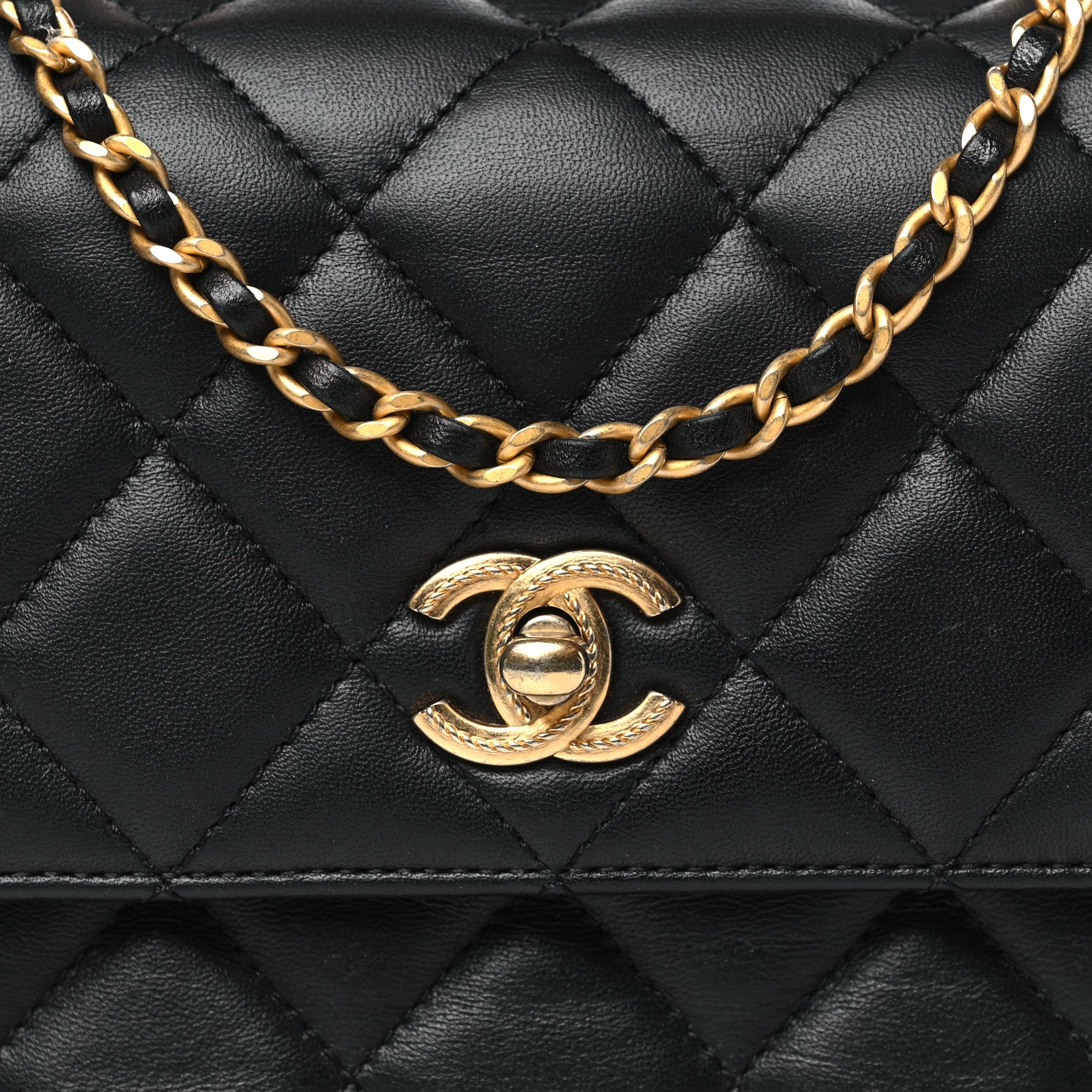Chanel Lambskin Metal Quilted Twist Top Handle Flap With Chain Black 8 of 10