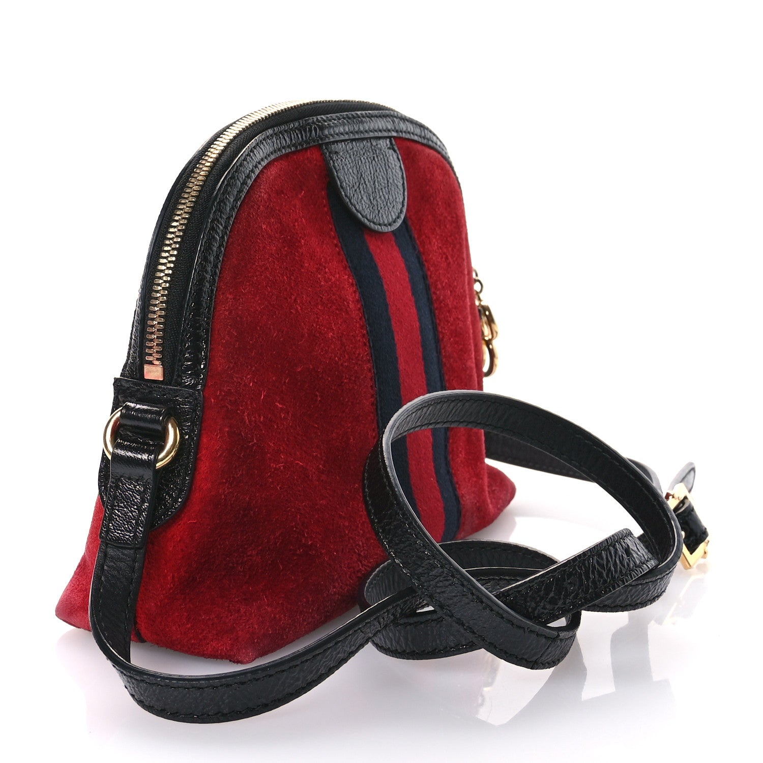 Gucci Suede Patent Web GG Small Ophidia Dome Shoulder Bag Hibiscus Red 3 of 11