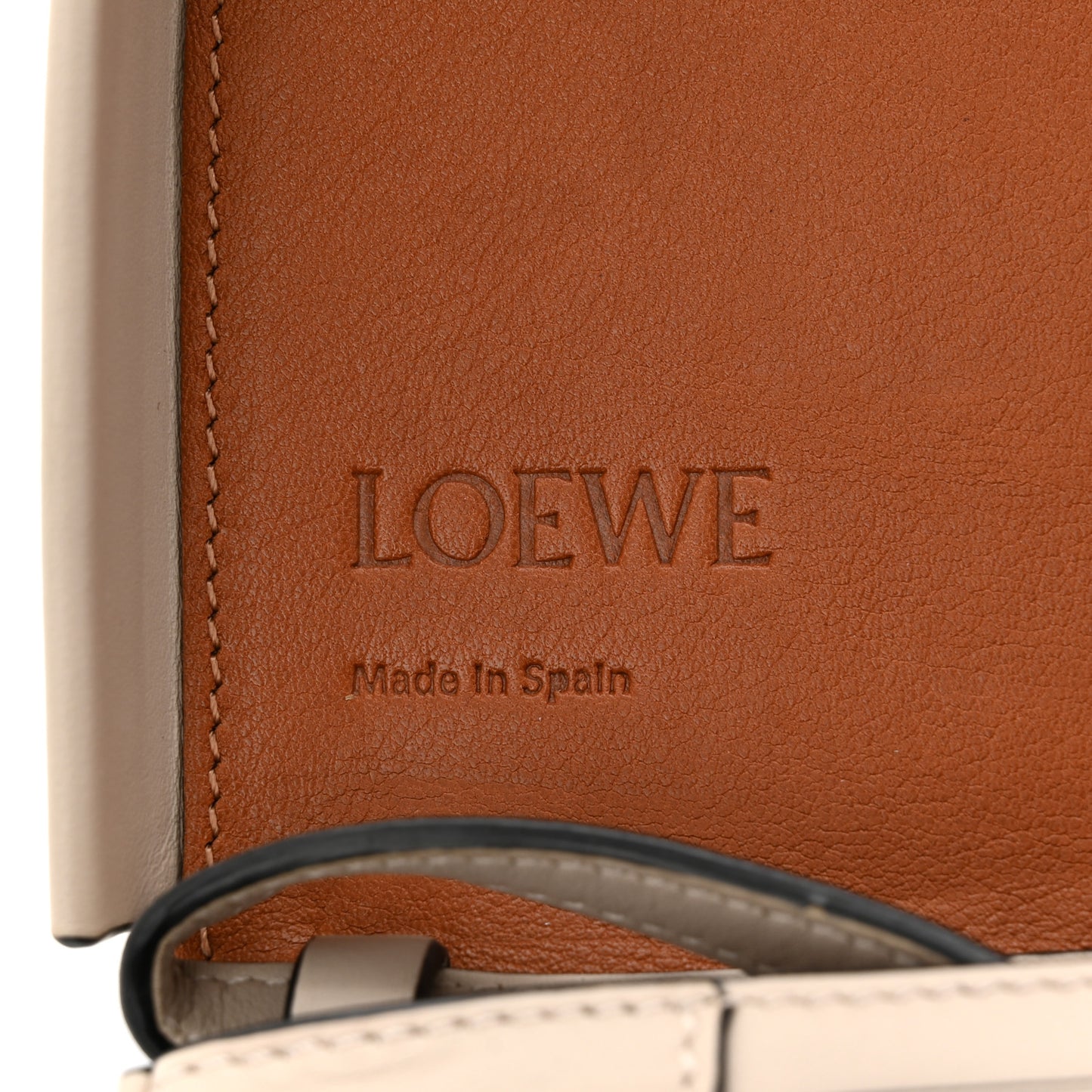 Buffed Calfskin Logo Embossed Small Heel Pouch Light Oat Tan