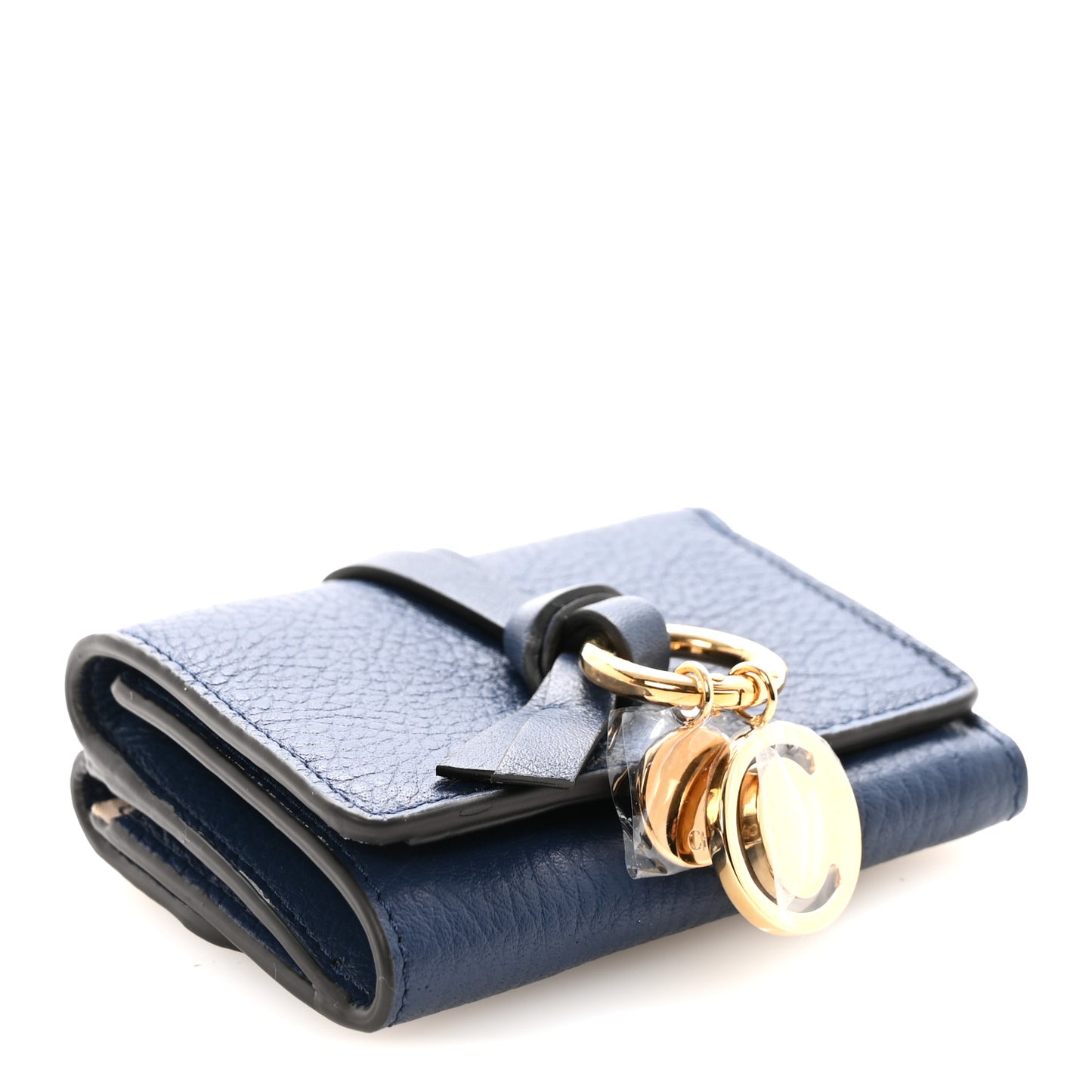 Grained Calfskin Alphabet Tri-Fold Deep Ocean
