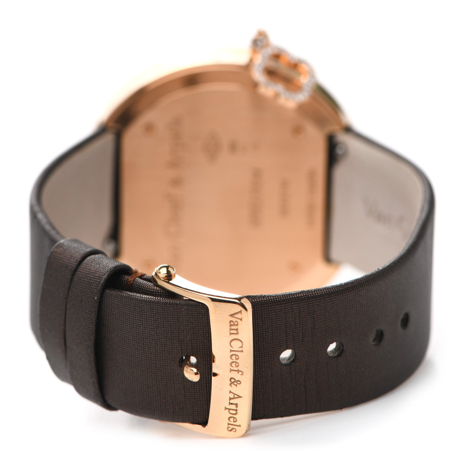 Van Cleef & Arpels 18K Rose Gold Satin Diamond Pave Bezel 38mm Charms Quartz Watch 3 of 5