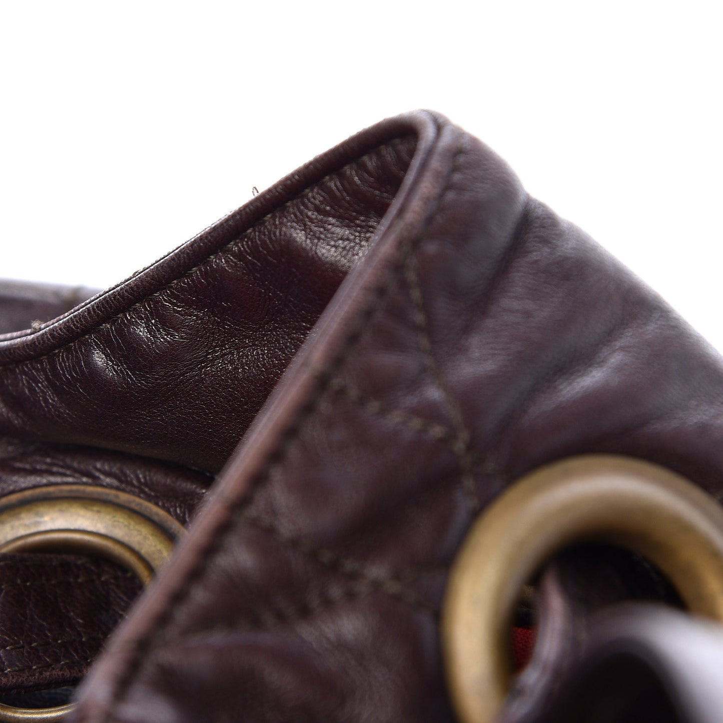 Lambskin Cannage Drawstring Bag Dark Brown
