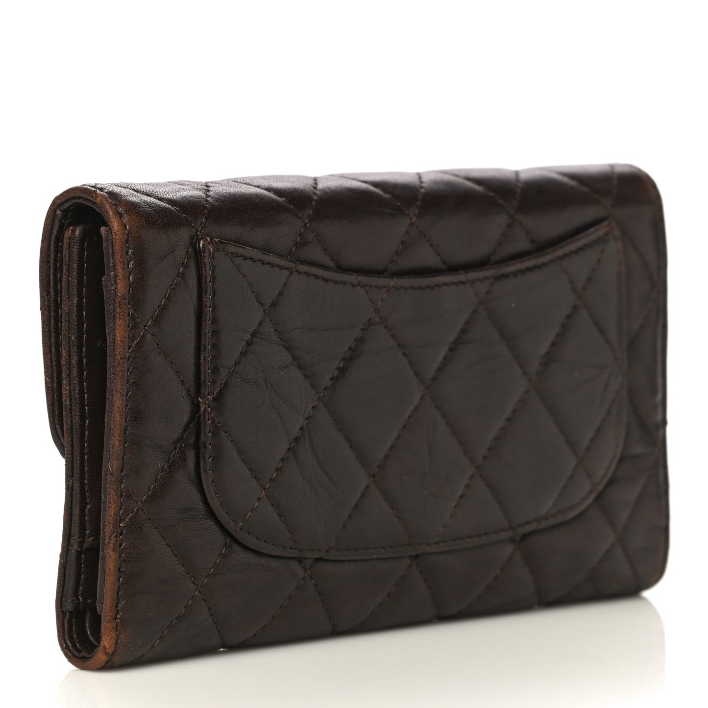 Lambskin Quilted Large Flap Wallet Dark Brown