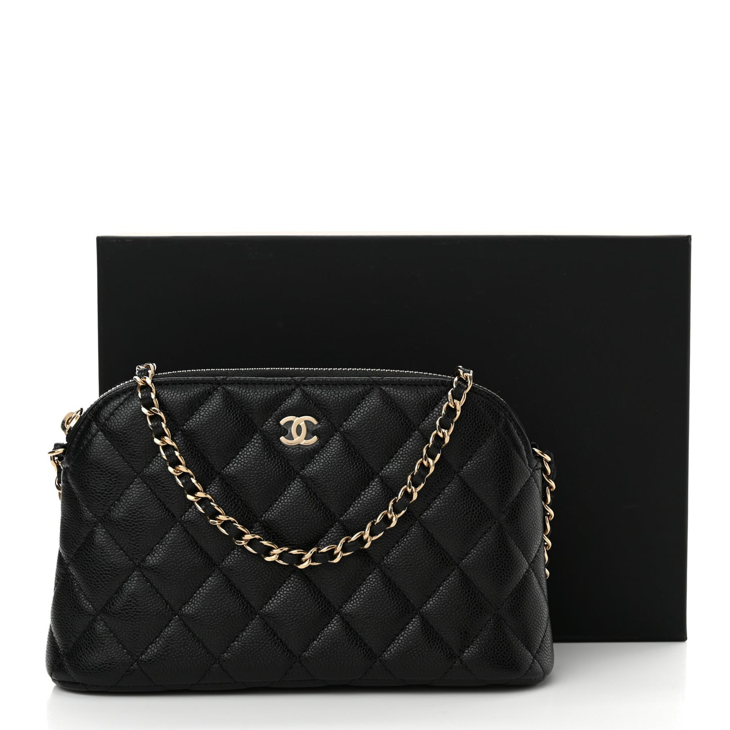 Caviar Quilted Classic Clutch With Chain Black