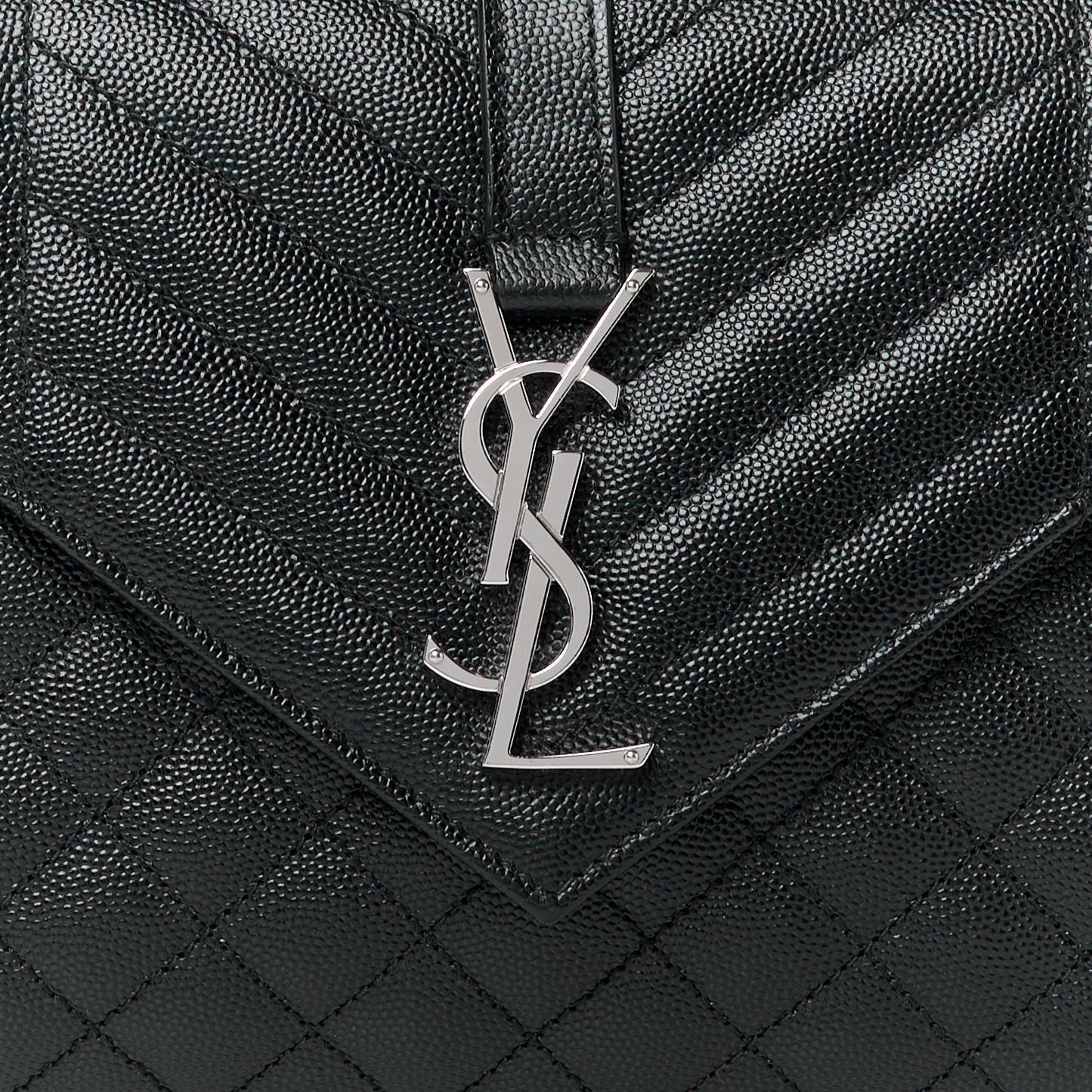 SAINT LAURENT Grain De Poudre Textured Mixed Matelasse Triquilt Medium Monogram Satchel Black