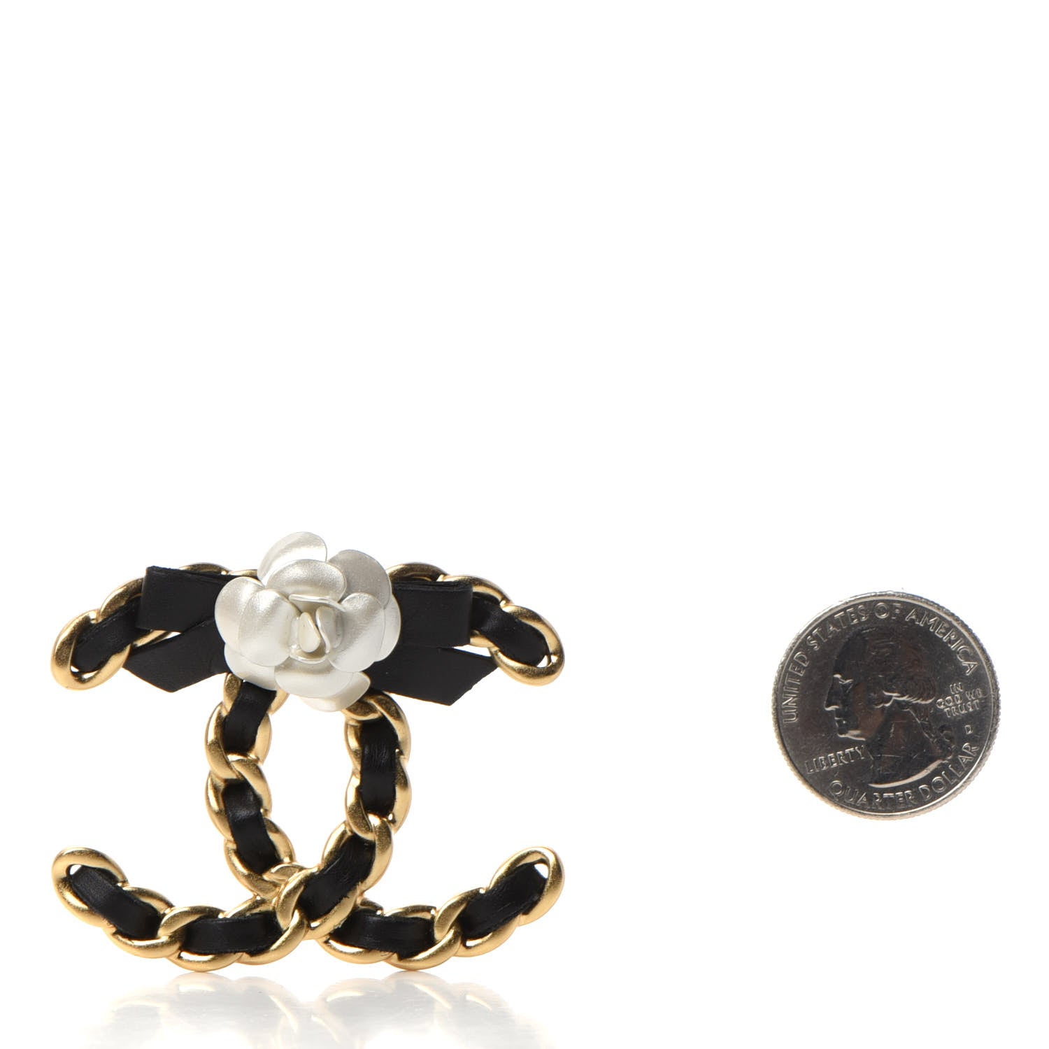 Chanel Metal Calfskin Chain 90's Camellia Brooch Black Gold 3 of 5
