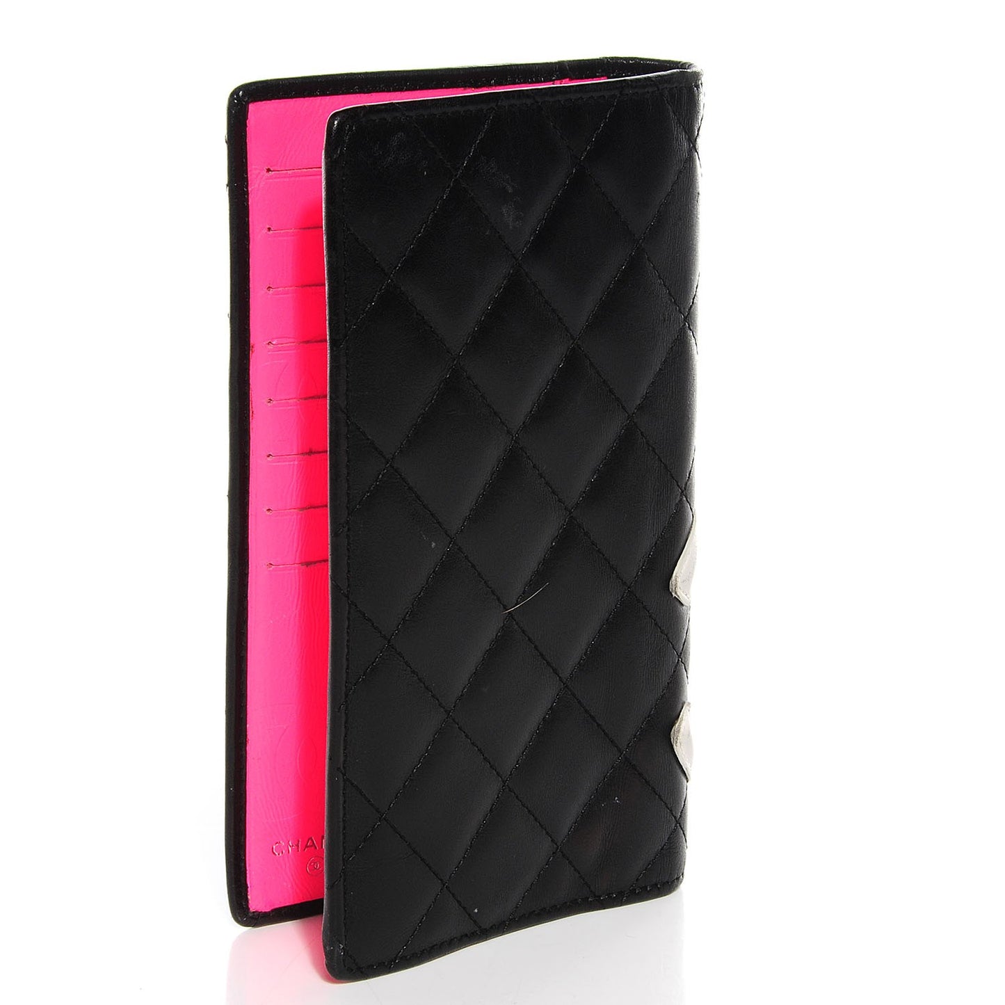 Calfskin Quilted Cambon Yen Wallet Black