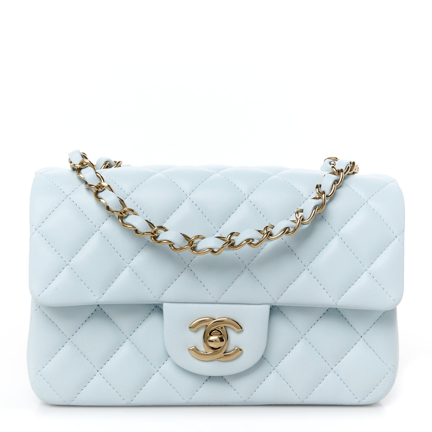 Lambskin Quilted Mini Rectangular Flap Light Blue