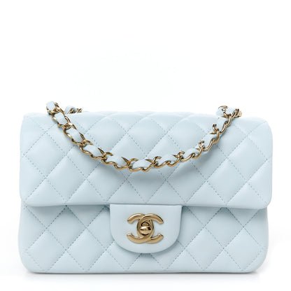Chanel Lambskin Quilted Mini Rectangular Flap Light Blue 1 of 12