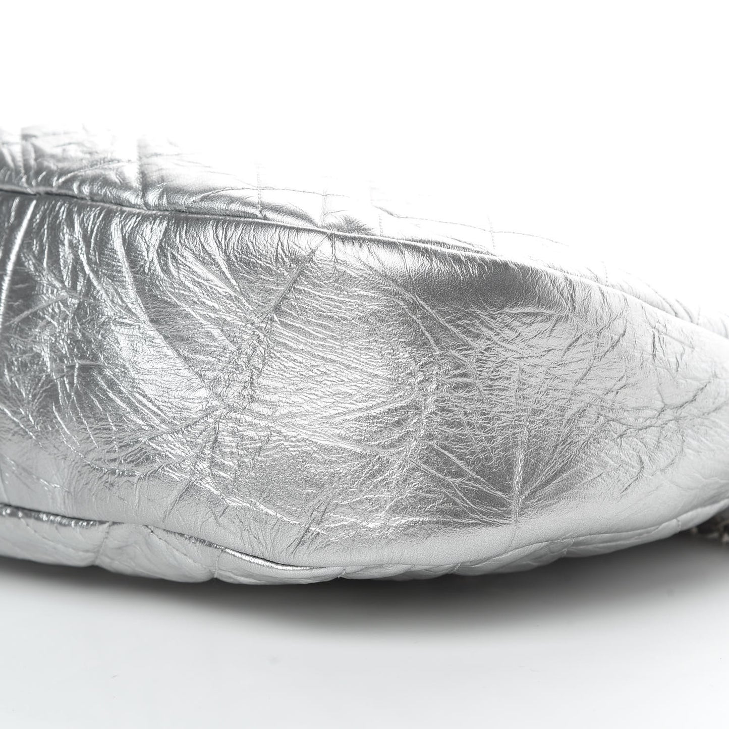 Metallic Crumpled Calfskin Small 31 Shopping Bag Silver