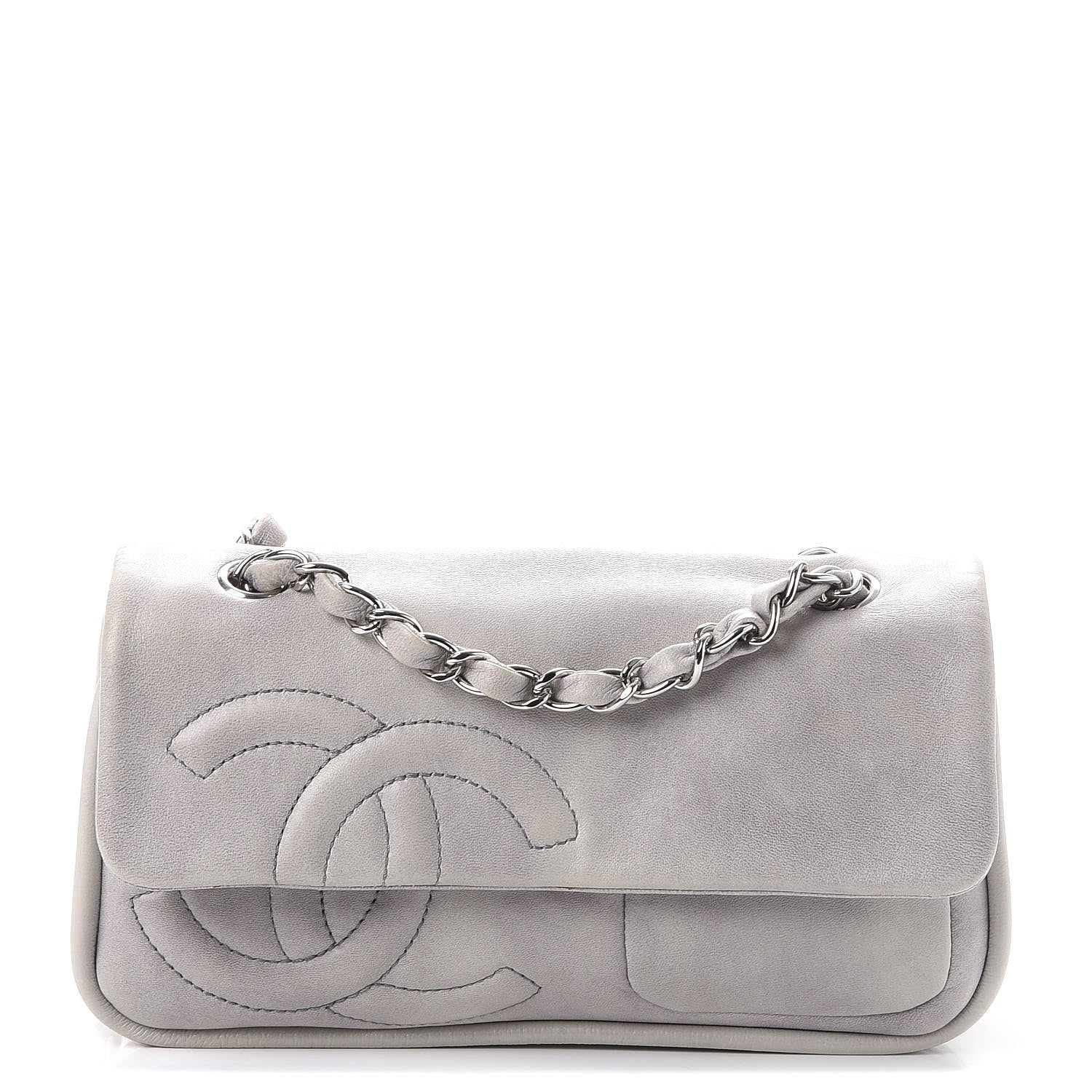 Chanel Lambskin Diagonal CC Chain Flap Grey 1 of 12
