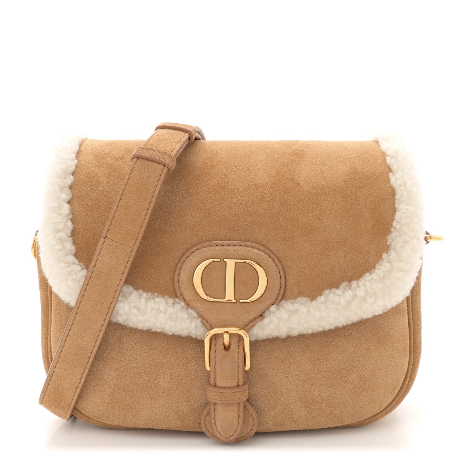 Christian Dior Suede Shearling Medium Bobby Flap Natural 1 of 10
