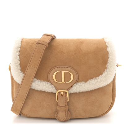 Christian Dior Suede Shearling Medium Bobby Flap Natural 1 of 10
