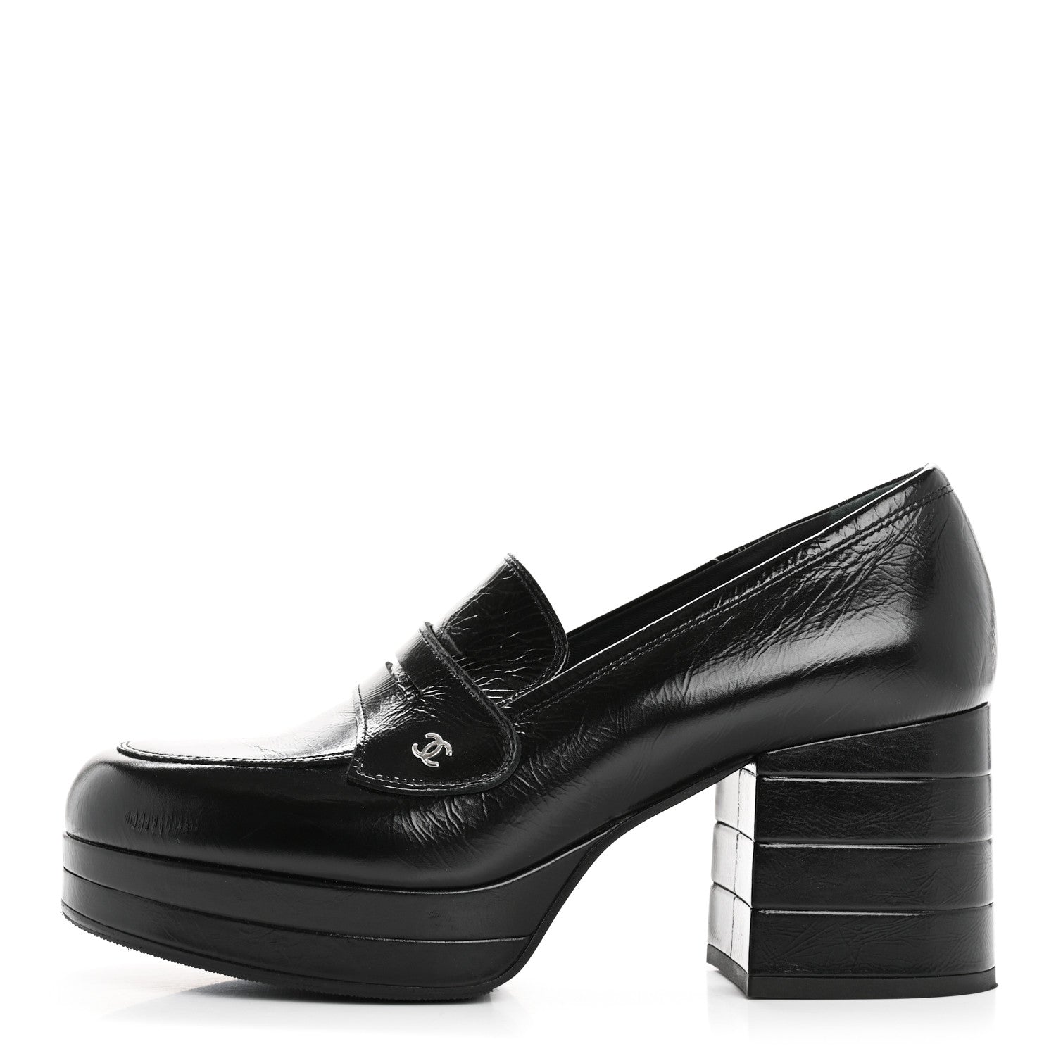 Chanel Shiny Calfskin CC Platform Mocassin Loafers 39 Black 1 of 12