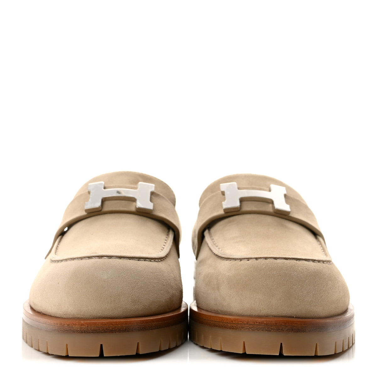 Suede Goatskin Womens Faubourg Loafers 38 Beige Argile