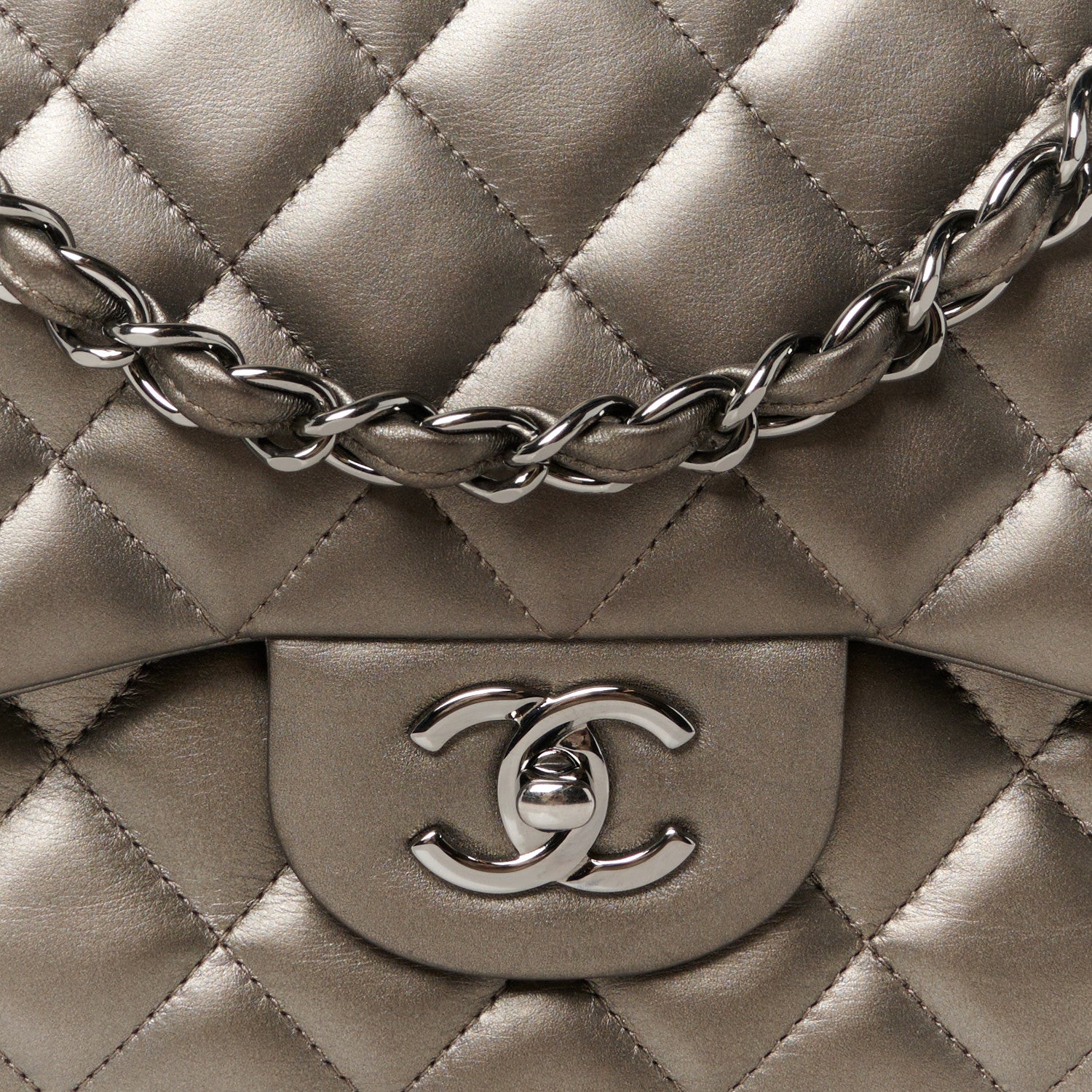 Chanel Metallic Lambskin Quilted Jumbo Double Flap Pewter 9 of 13