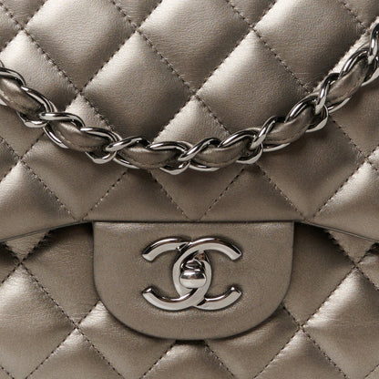 Chanel Metallic Lambskin Quilted Jumbo Double Flap Pewter 9 of 13