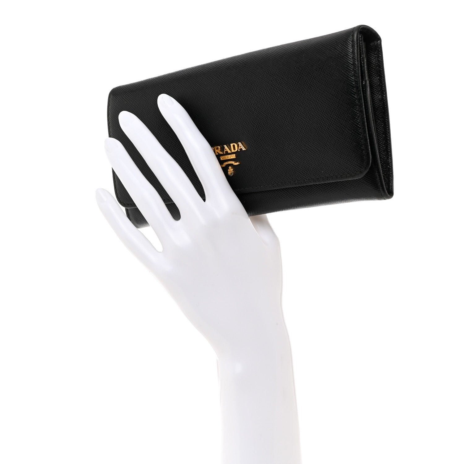 Prada Saffiano Metal Continental Flap Wallet Black 2 of 7