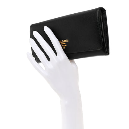 Prada Saffiano Metal Continental Flap Wallet Black 2 of 7