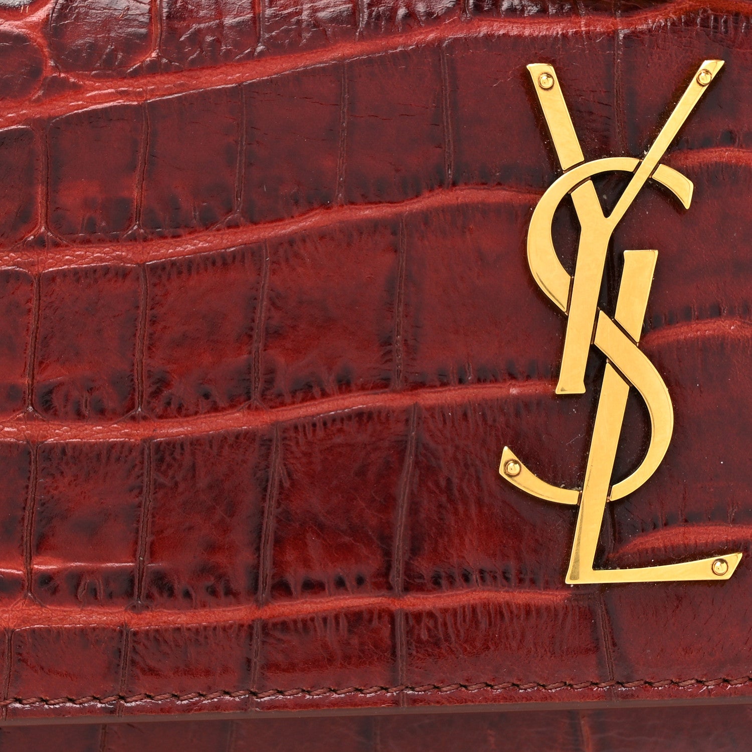 Saint Laurent Calfskin Crocodile Embossed Medium Monogram Sunset Amber 9 of 12