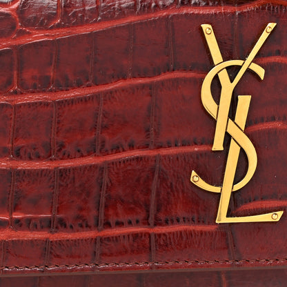 Saint Laurent Calfskin Crocodile Embossed Medium Monogram Sunset Amber 9 of 12