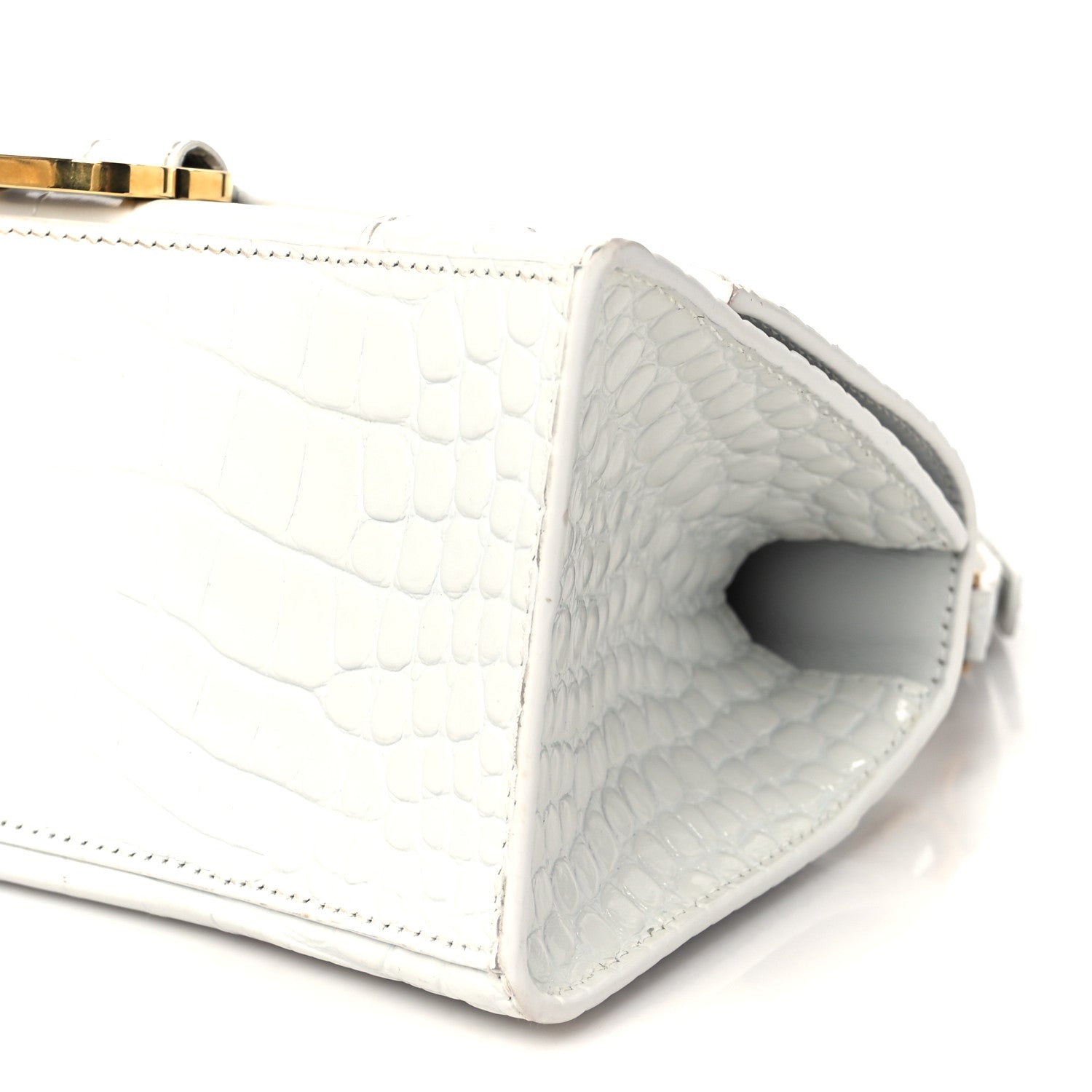 Balenciaga Calfskin Crocodile Embossed Small Hourglass Top Handle Bag White 9 of 9