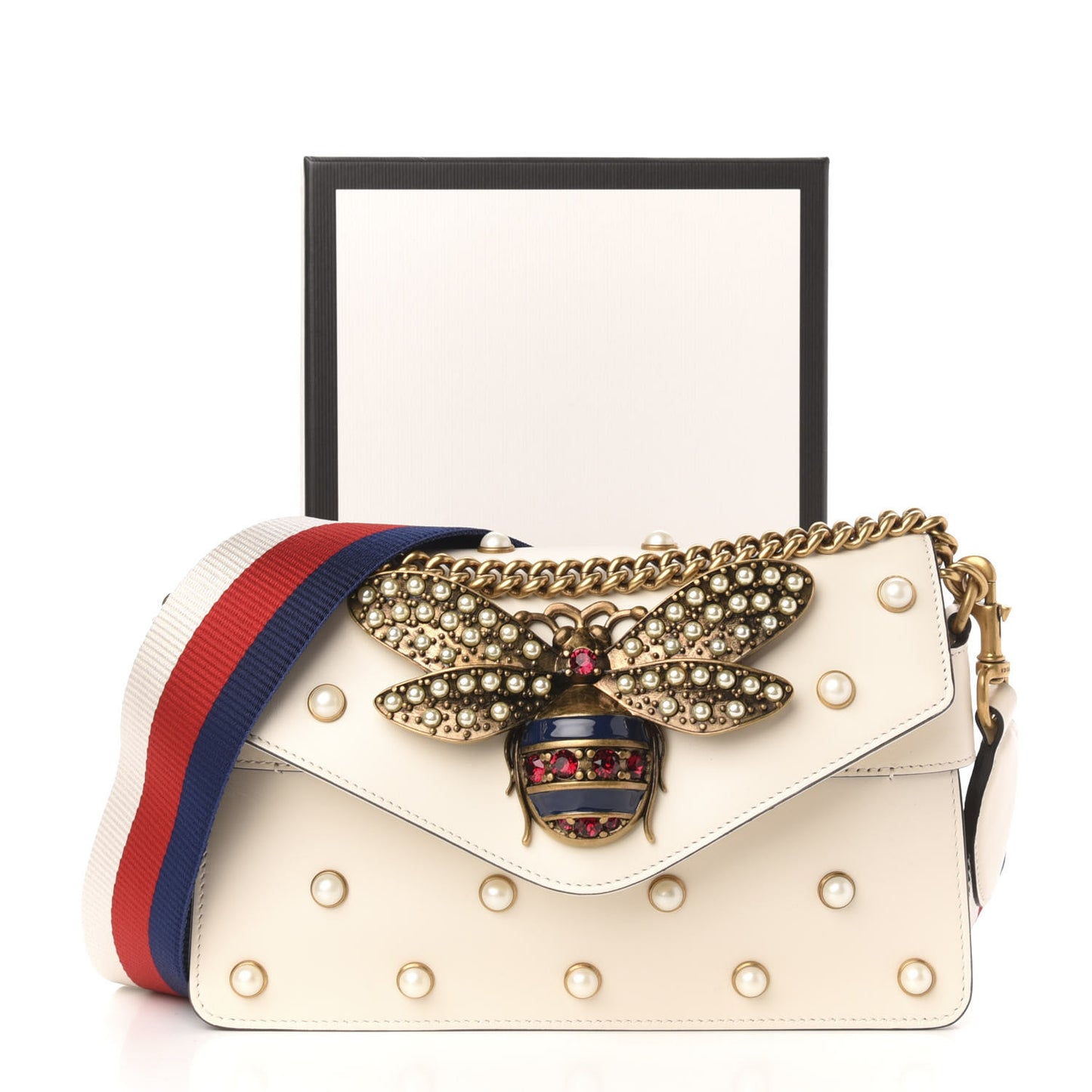 Nappa Pearl Studded Mini Queen Margaret Broadway Shoulder Bag Mystic White