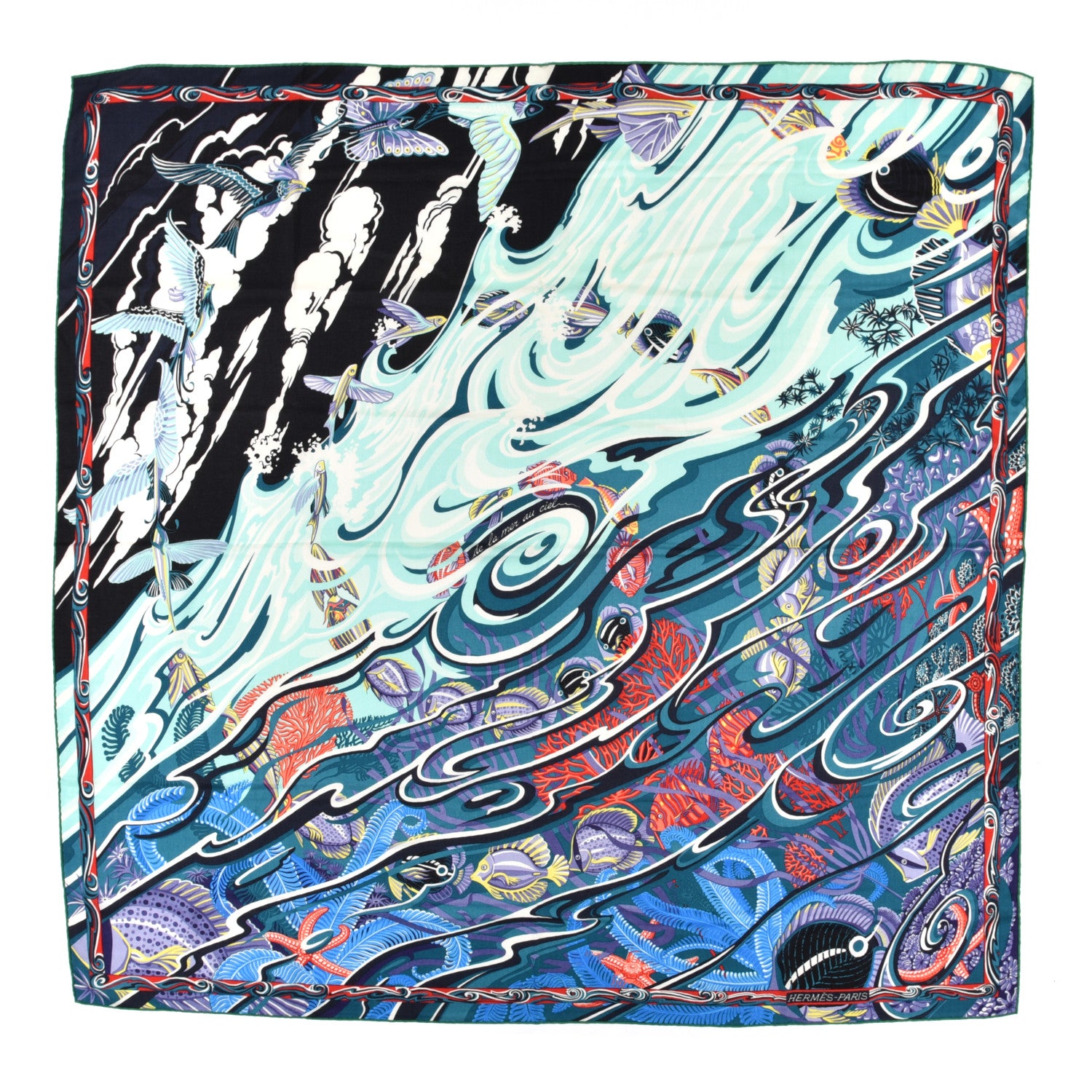 Hermes Cashmere Silk De La Mer Au Ciel Shawl 140 1 of 5