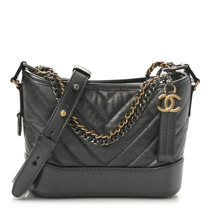 Chanel Metallic Aged Calfskin Chevron Quilted Small Gabrielle Hobo Dark Grey 1 of 8