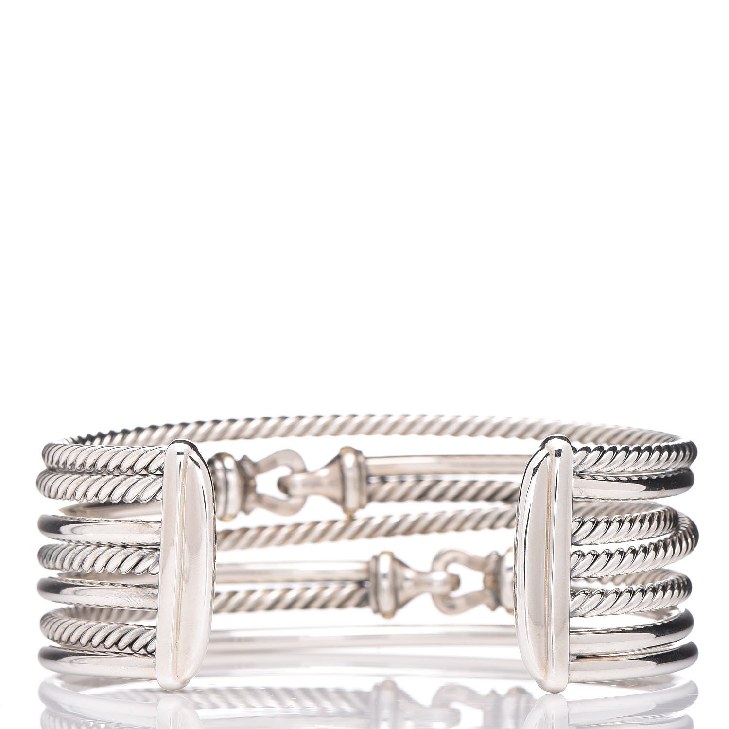 David Yurman Sterling Silver 18K Yellow Gold 22mm Buckle Crossover Cuff Bracelet 3 of 4