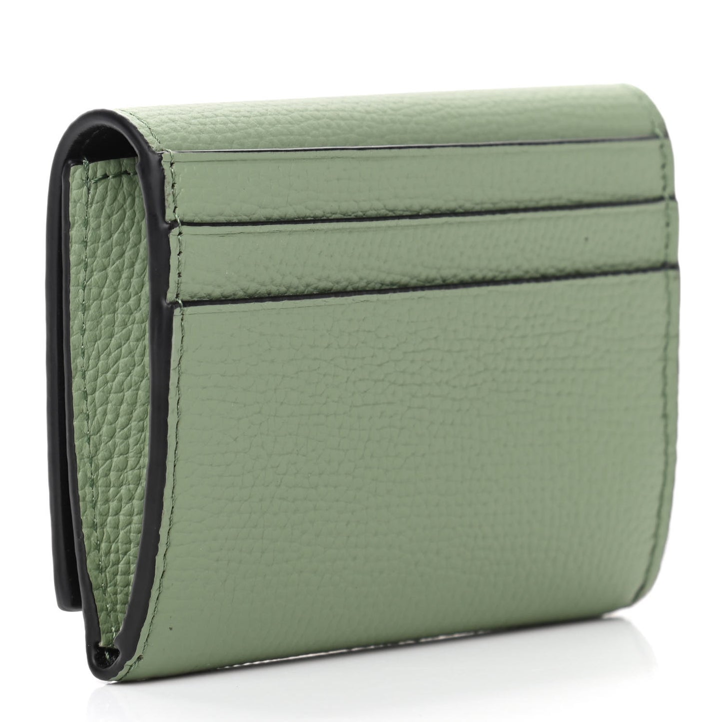 Pebble Grain Calfskin Pansies Print Coin Cardholder Rosemary