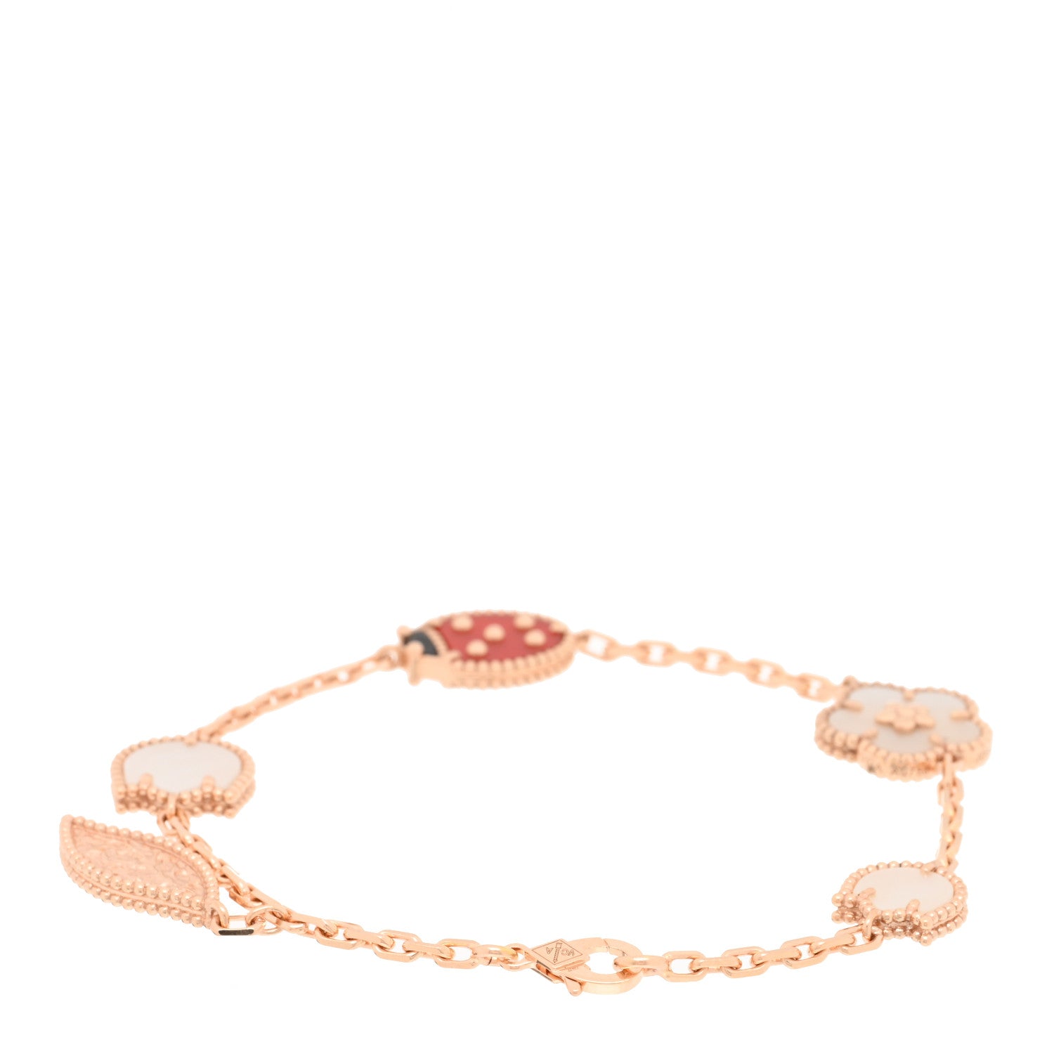 Van Cleef & Arpels 18K Rose Gold Carnelian Mother of Pearl Onyx 5 Motifs Lucky Spring Bracelet 2 of 4