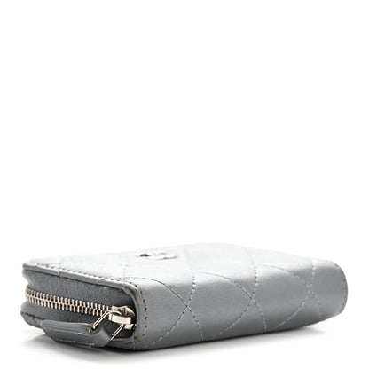 Chanel Metallic Lambskin Quilted Zip Around Coin Purse Wallet Silver 4 of 11